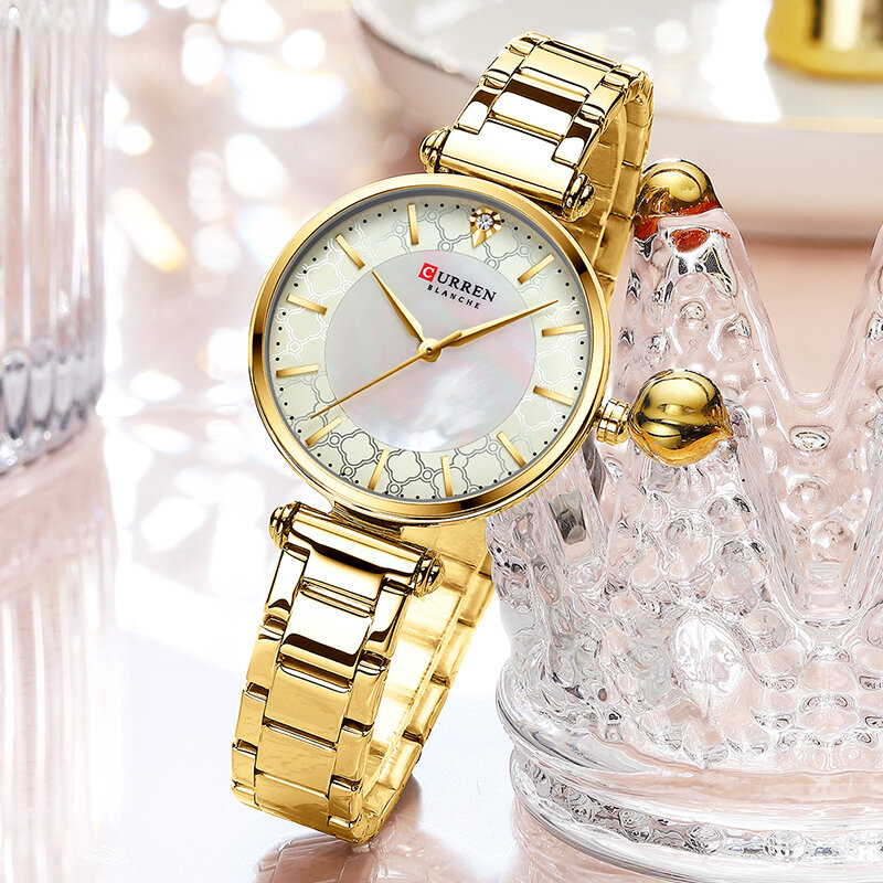 CURREN-relojes de lujo para mujer, pulsera de cuarzo fina azul con banda de acero inoxidable, reloj sencillo para chica