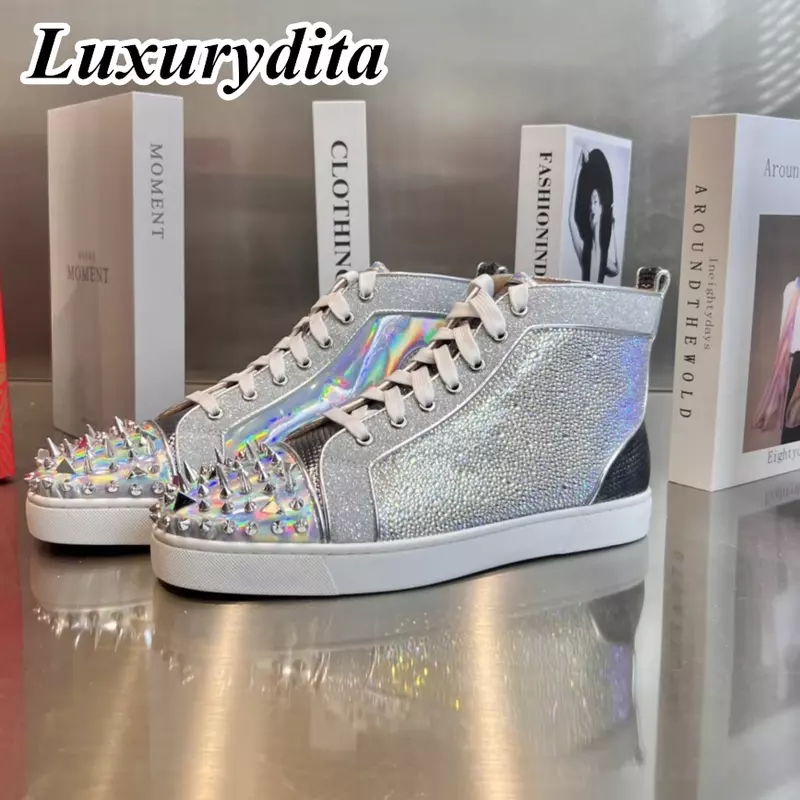 Luxurydita Designer Heren Casual Sneakers Echte Leren Klinknagel Luxe Dames Tennisschoenen 35-47 Mode Unisex Loafers Hj744