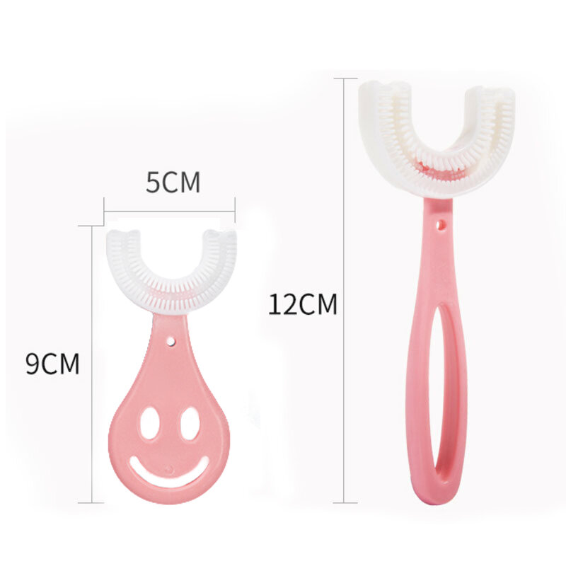 Vendita calda 2-12 età spazzolino da denti per bambini spazzolino da denti per neonati a forma di U con manico spazzola per la pulizia dell'igiene orale in Silicone per regali per bambini