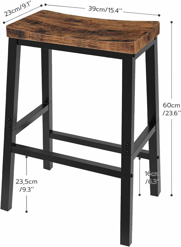 Bar Stools, Set of 2 Bar Chairs 23.6 Inch Saddle Stools Kitchen Counter Stools with Footrests Industrial Stools for Dining Room
