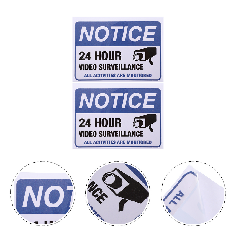 2 Pcs Monitoring Warning Stickers Adhesive Caution Decal Applique Supplies Surveillance Video 24h Monitored