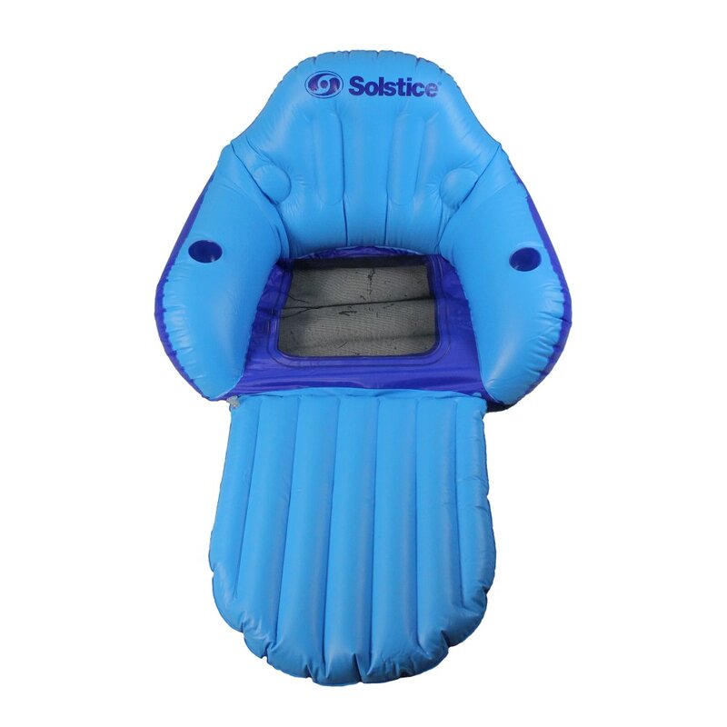 Chaise longue flottante convertible gonflable bleue pour piscine, siège en maille, supports à clics moulés des deux côtés, 67 po