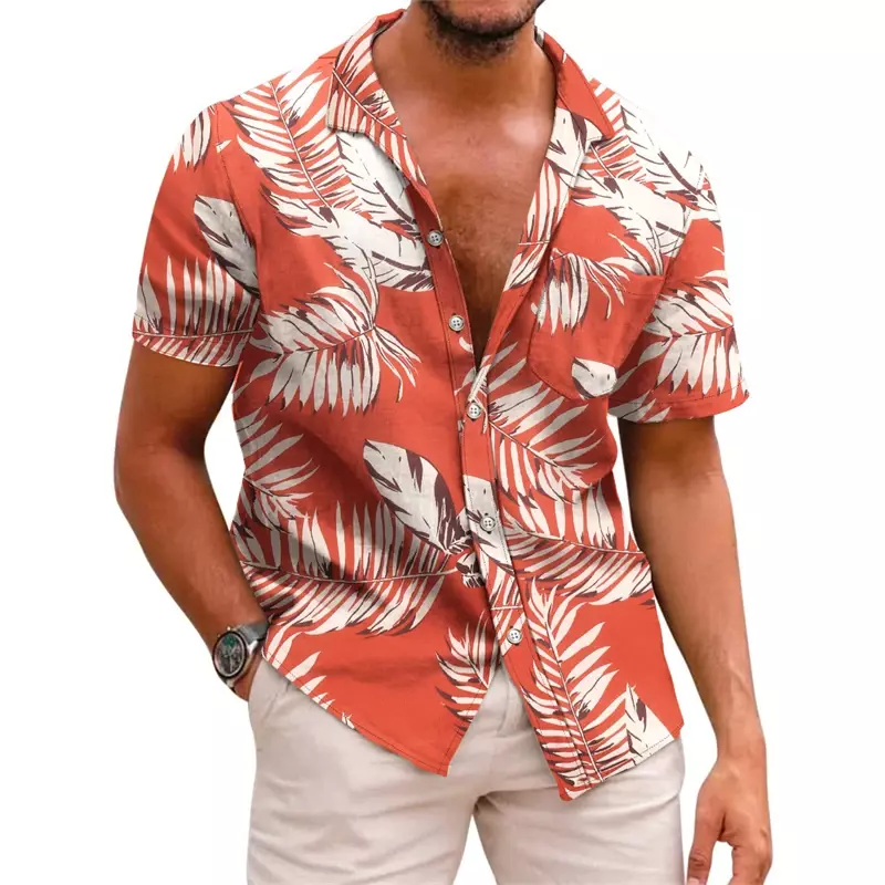 Men's shirt pattern printed lapel summer striped short-sleeved Hawaiian daily vacation breathable casual and comfortable