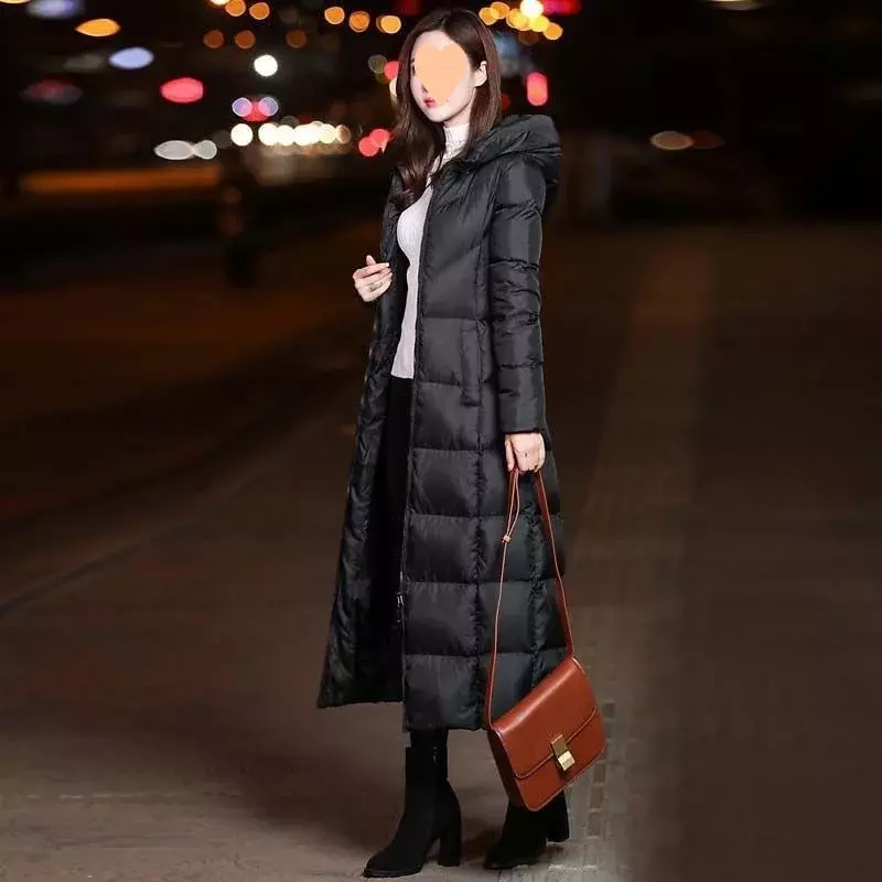 Winter jacke Frauen schwarz langen Puffer eleganten Mantel Vintage Streetwear verdicken warme schlanke Dame Kleidung lässig Parkas