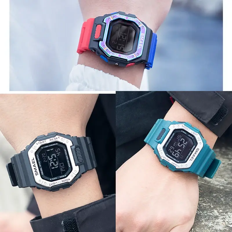 Smael-メンズ防水デジタル時計,LEDディスプレイ,自動日付,電子腕時計,ミリタリースポーツウォッチ,50m