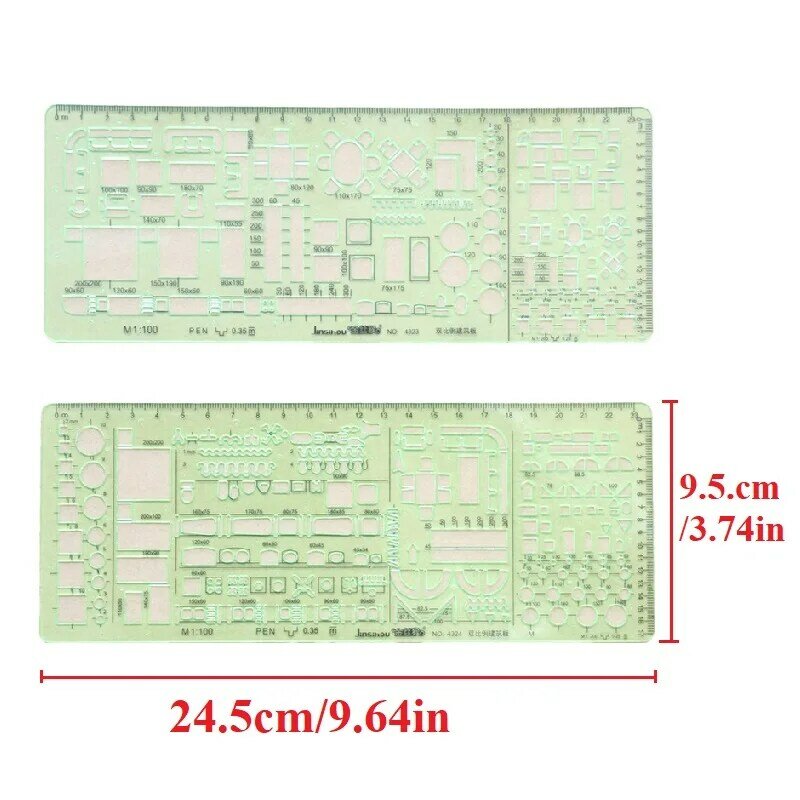 1:100 dan 1:200 Skala Ganda Kombinasi Multi Desain Stensil Template Arsitek Simbol Teknis Drafting Gambar No 4323/4324