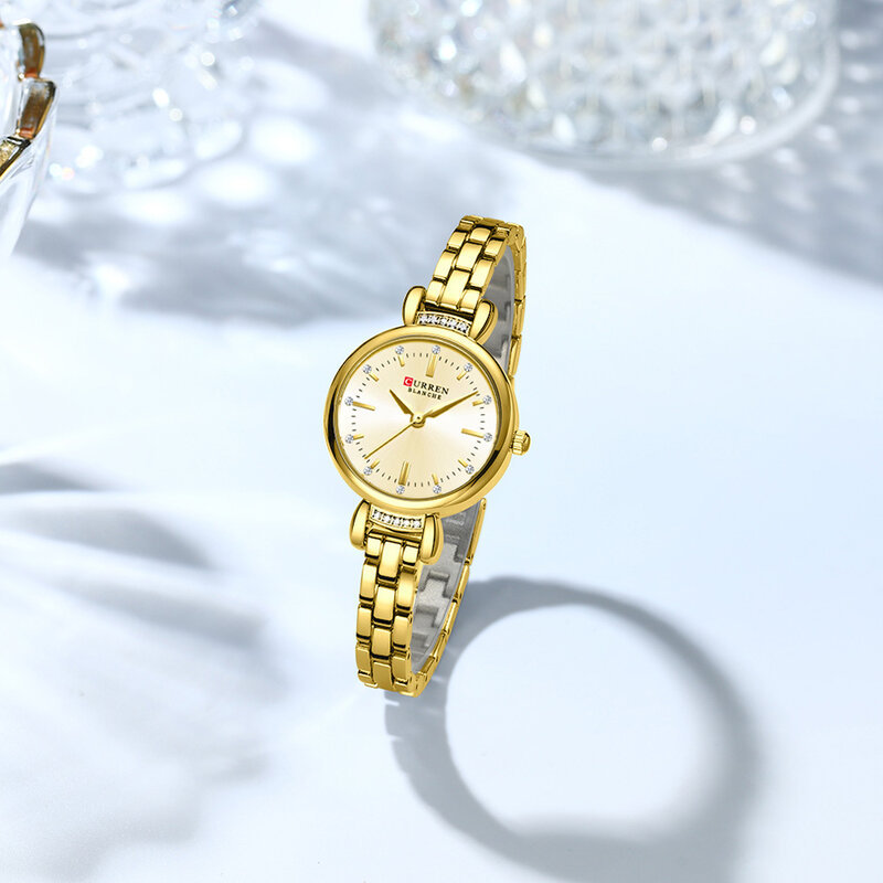CURREN jam tangan Stainless Steel wanita, arloji Fashion elegan Stainless Steel tahan air dengan berlian imitasi
