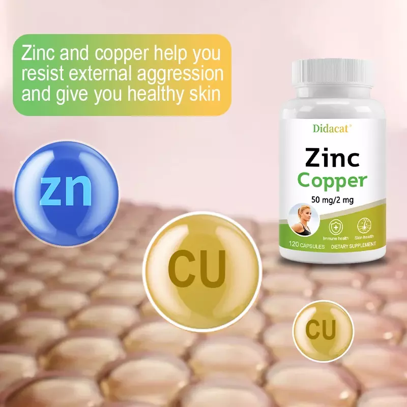 Zinc + Copper Capsules - Support Healthy Skin and Immune System, Increase Vitality, Skin Care