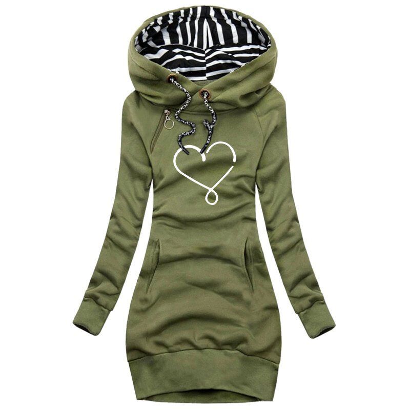 Vestido informal con estampado de corazón para mujer, de manga larga Sudadera con capucha, jersey con bolsillos, Tops, novedad de moda