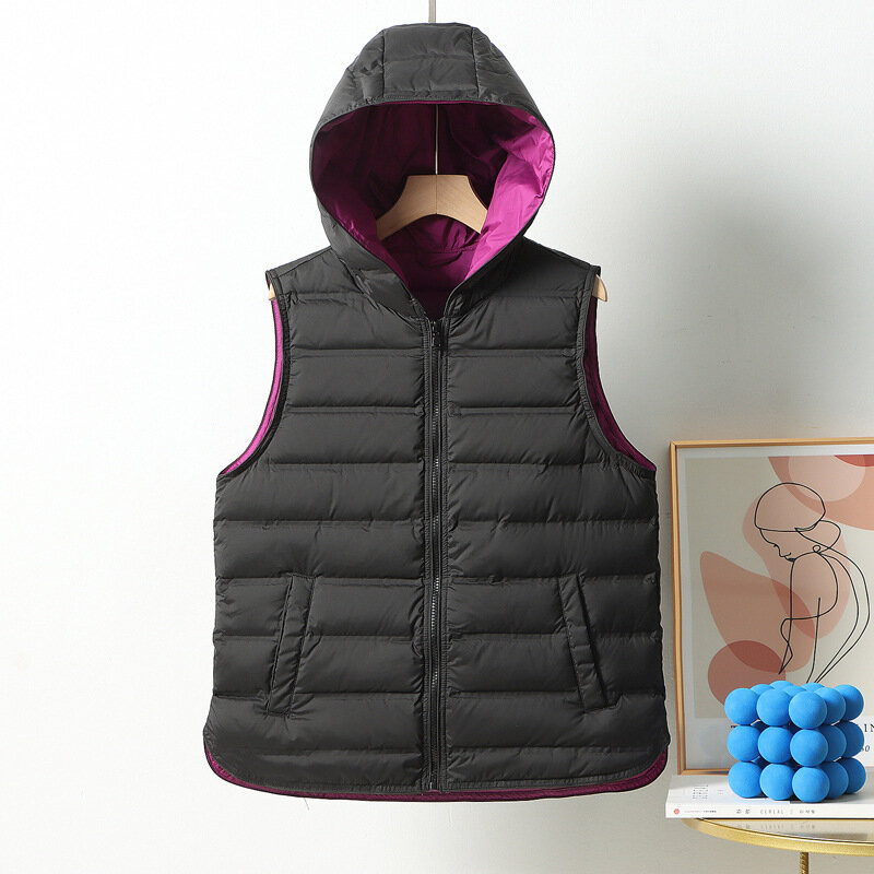 女性のパーカー,ノースリーブのベスト,ダックフェザー,ファッショナブルな韓国スタイルのコート,秋冬,2023