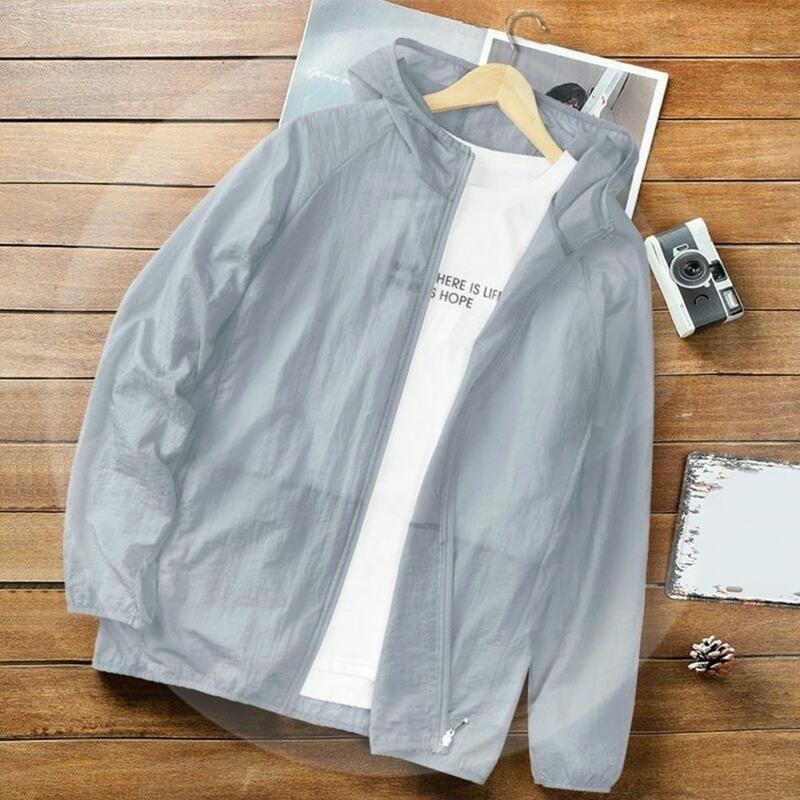 Abrigo a prueba de Sol para hombre, chaqueta de lluvia con cremallera, transpirable, fina, con capucha, ligera, para ejercicio