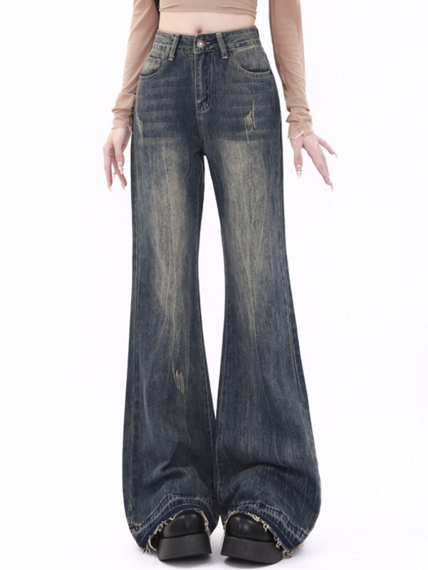 Blue Fashion Flare Women's Jeans Korean-style High-waisted Vintage Denim Pants Slim Sexy Women's Elegant Trousers
