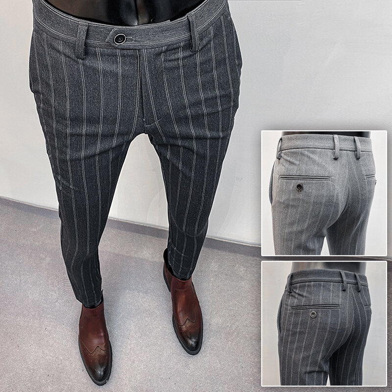 Pantaloni da uomo pantaloni Hombre Pantalones 2024 autunno Stretch Slim pantaloni formali per uomo moda Casual Stripe Dress Pants abbigliamento uomo