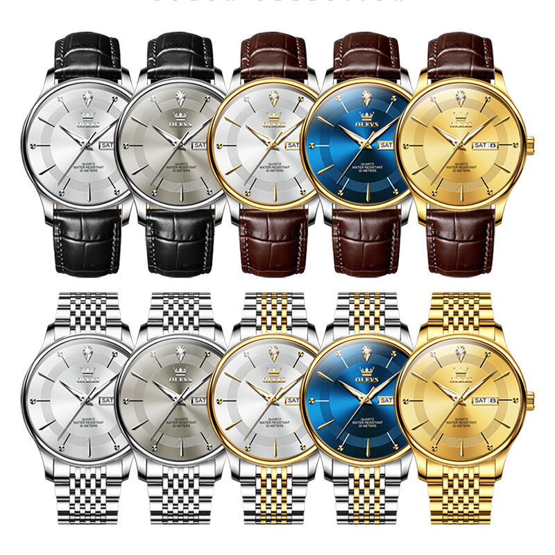 Olevs-メンズ防水クォーツ時計,シンプルな腕時計,高級,オリジナル,発光,自動日付,手作り,新しい2024