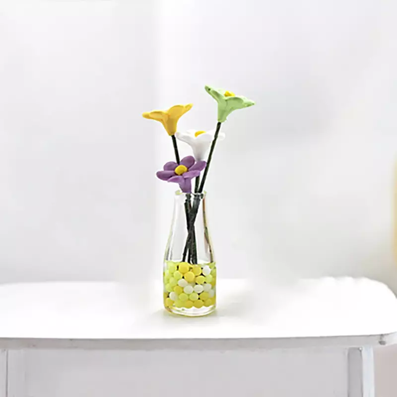 Vase d'arrangement de fleurs de marguerite Miniature, 1 pièce 1/12, modèle de jouet de Simulation pour Mini décoration, accessoires de maison de poupée