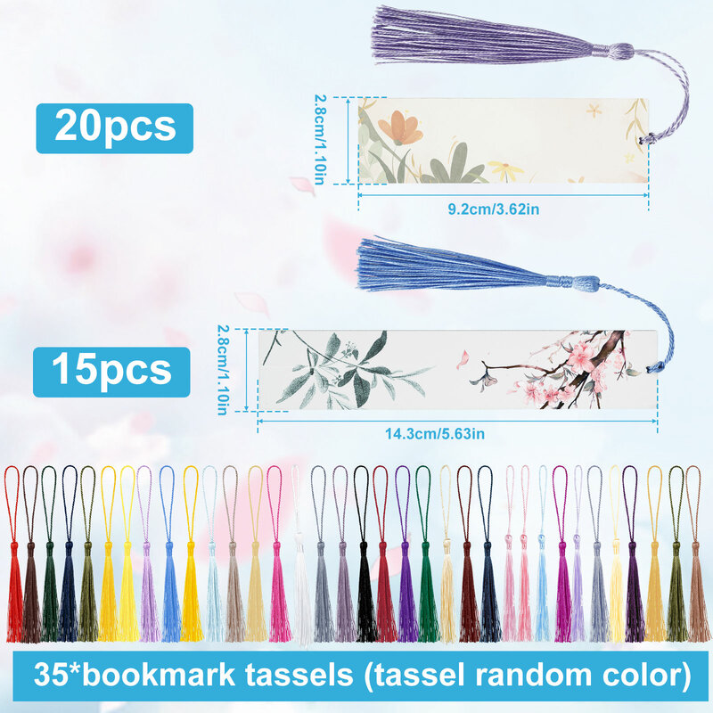 35Pcs Sublimation Blank Bookmark Heat Transfer DIY Bookmark with Hole 35 Tassels Rectangle DIY Bookmarks Double-Sided