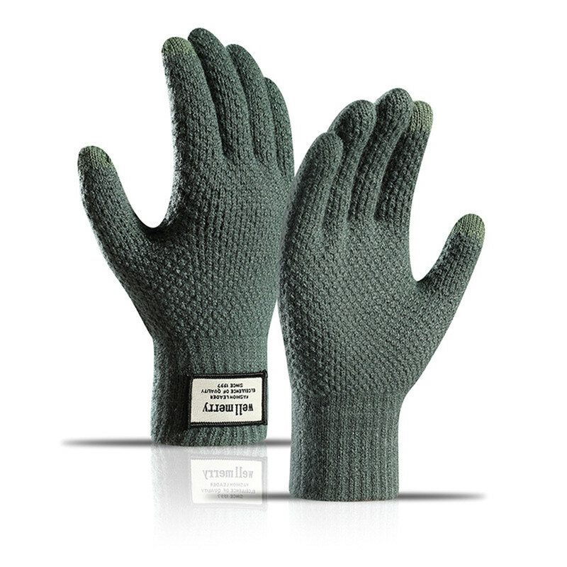 Зимние мужские вязаные перчатки, высококачественные мужские варежки для сенсорного экрана, плотные теплые шерстяные кашемировые однотонные мужские деловые перчатки на осень