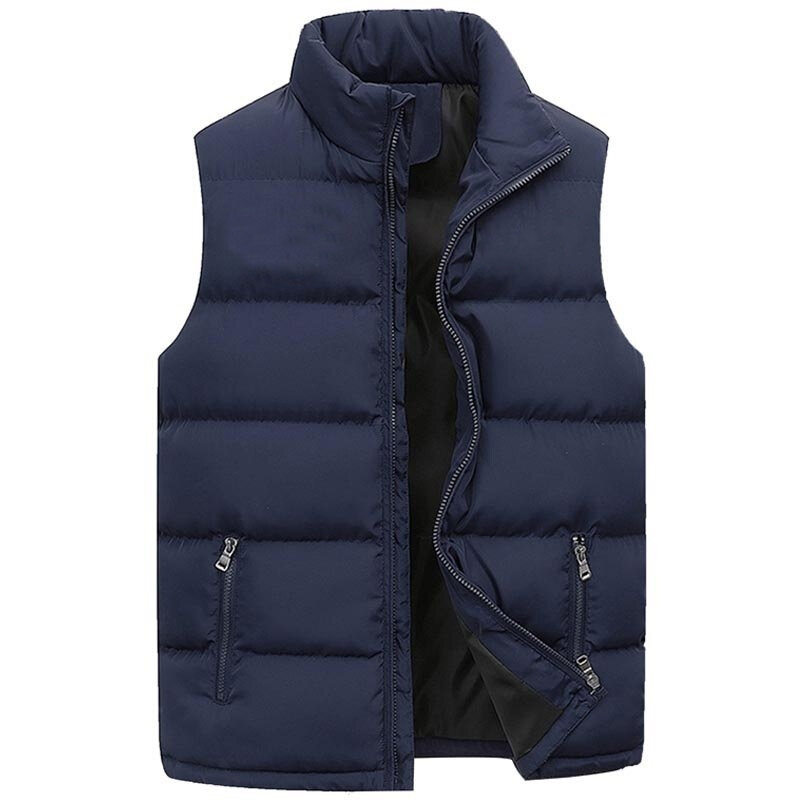 Autumn Winter Men's Fashion Waistcoat Coats Thick Stand Collar Solid Color Cotton Zipper Vest Duck Down Jacket Sleeveless