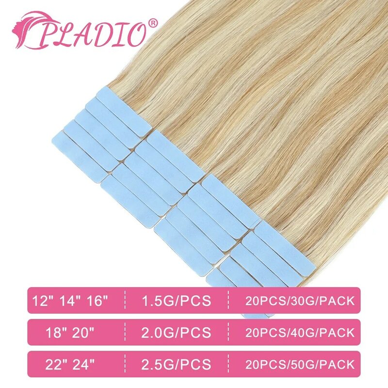 PLADIO Tape In Hair Extensions Human Hair Real Natural Hair European Straight Blonde Skin Weft Adhesives Remy Hair Extension