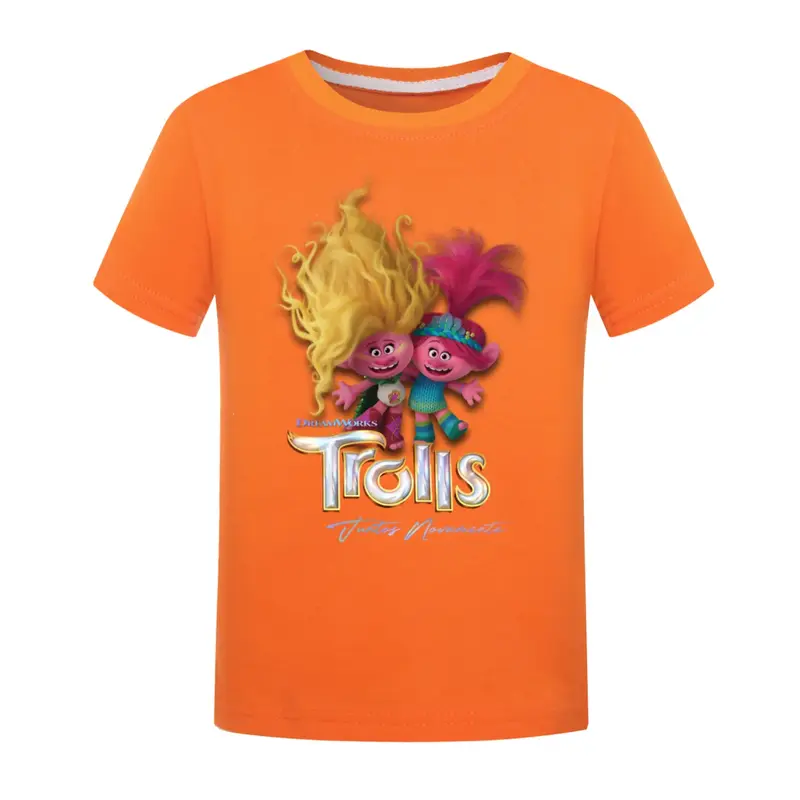 Camiseta de Anime Poppy Trolls para niños, Camiseta de algodón para bebés, Tops de manga corta, ropa de verano para niños, camisetas casuales para adolescentes