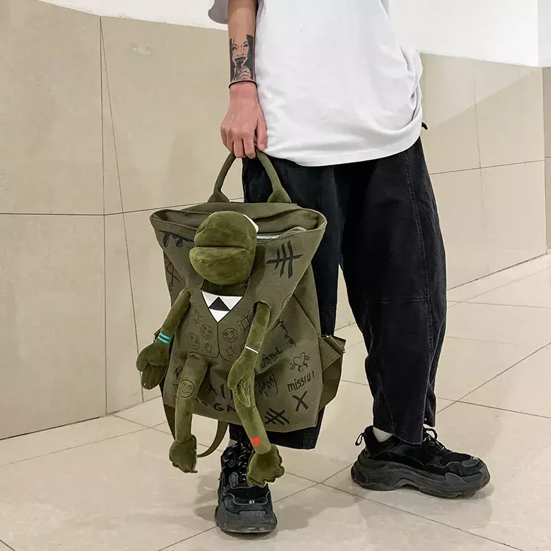 3D Frog Canvas Backpack Girls Boys College Trend 2024 Large Capacity Graffiti School Bag Fashion Chic Point New In The Handbag