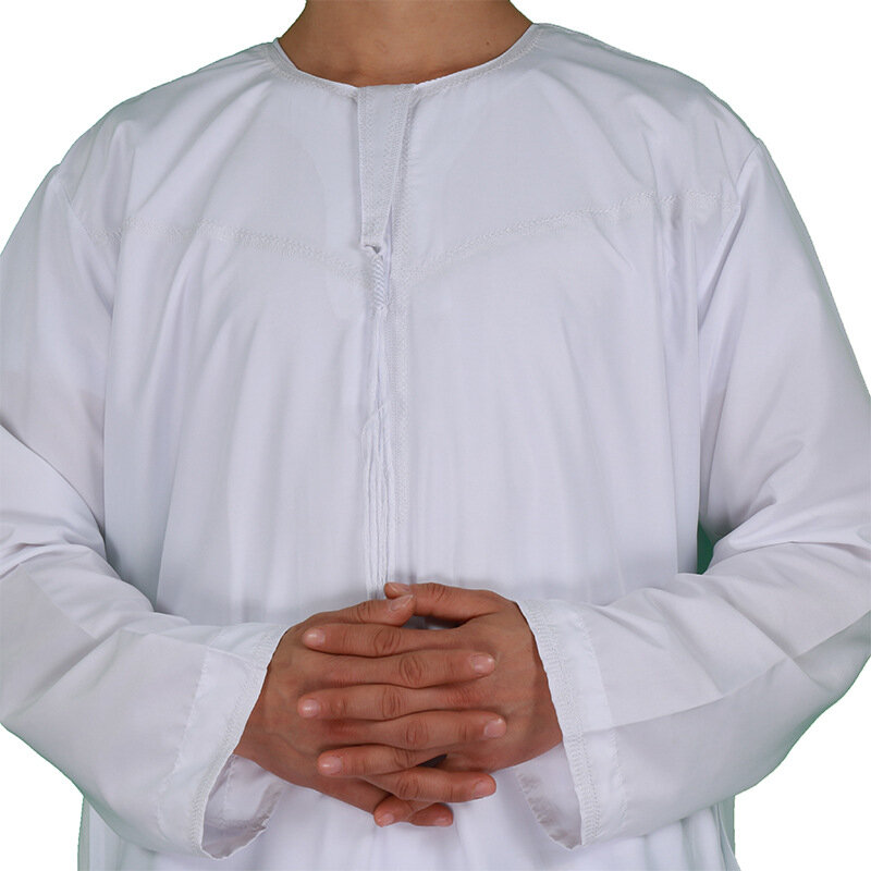 Longo robe de poliéster masculino, vestido muçulmano, Jubba Robe, saudita e islâmica, túnica muçulmana, Boubou branco, vestido muçulmano, Umrey Thobe