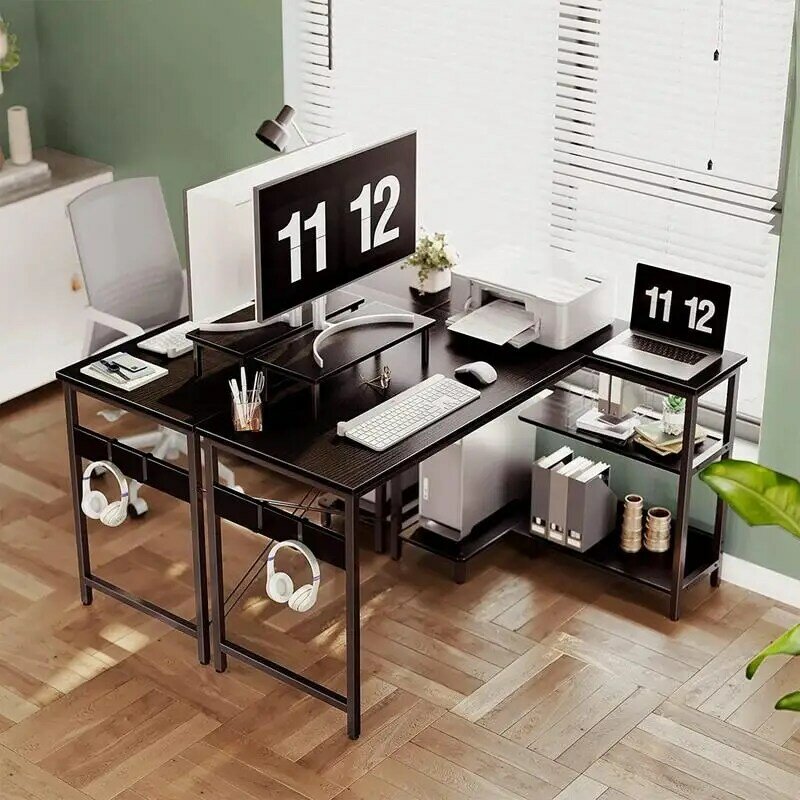 Odk 47 Zoll kompakter l-förmiger Schreibtisch mit Ablage fächern und Monitorst änder, schwarz