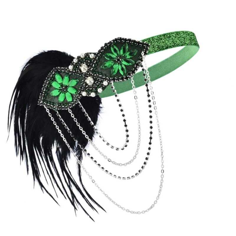 Hair Accessories Rhinestones Beaded Sequins Hair Band Vintage Feathers Headband F3MD