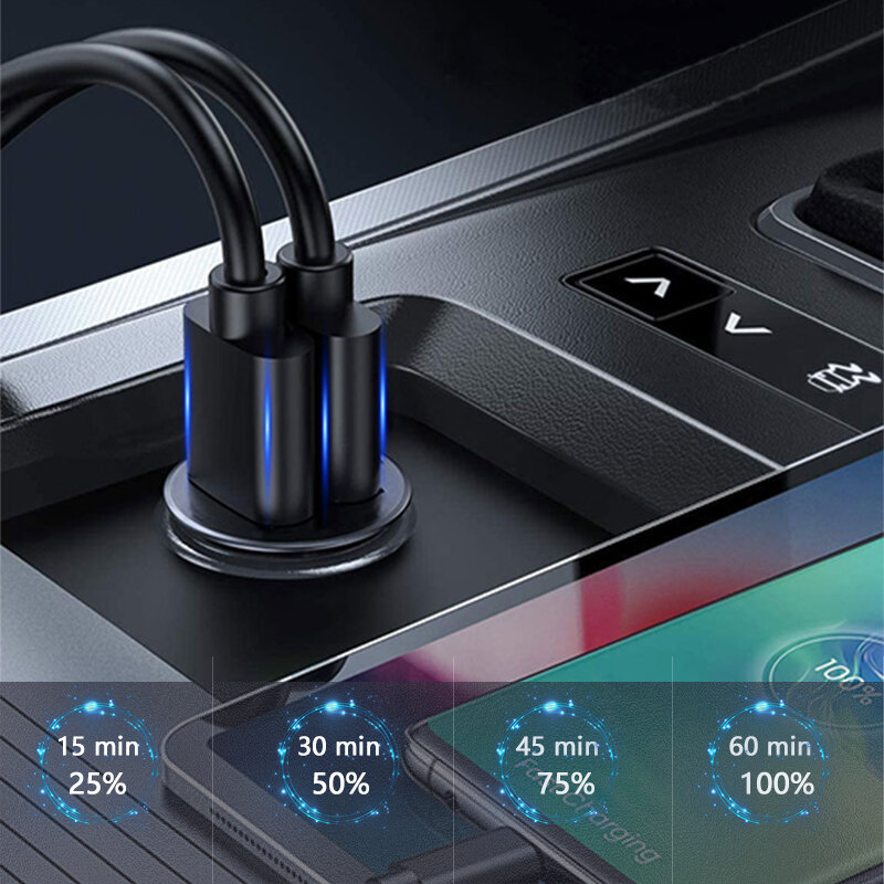 Dual Ports USB Car Charger, Mini Carregamento Rápido, Carregador de Telefone, Tipo C, QC 3.0 PD, iPhone, Xiaomi, Huawei, Samsung, 100W