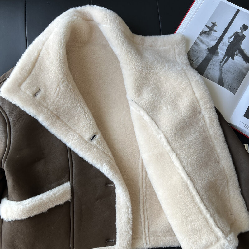 Abrigo de lana de cordero, abrigo holgado de moda informal, novedad de otoño, 2024, 1104