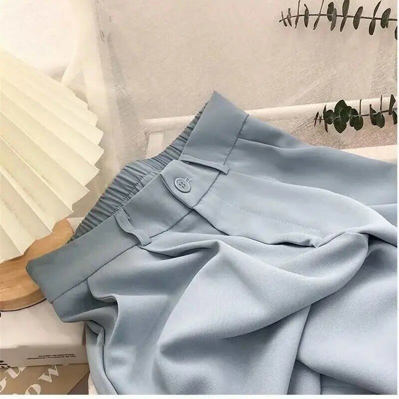 Primavera Outono Alta Cintura Suit Calças Mulheres 2023 Coreano Moda Doces Cores Calças Perna Larga Oversized Loose Stretch Calças