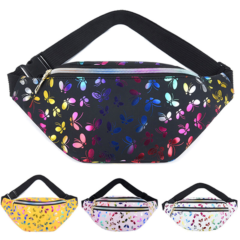 Butterfly Printed Waist Bag Women Fanny Pack Colorful Girls Bum Bag Travel Kids Cartoon Belt`s Bag Festival Phone Pouch Purse