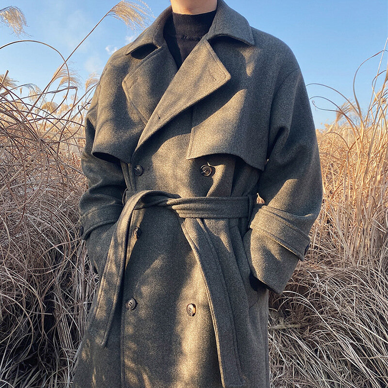 남성용 롱 모직 코트, 두꺼운 모직 코트, 고급 루즈 윈드브레이커 트렌드, 한국 버전, 겨울