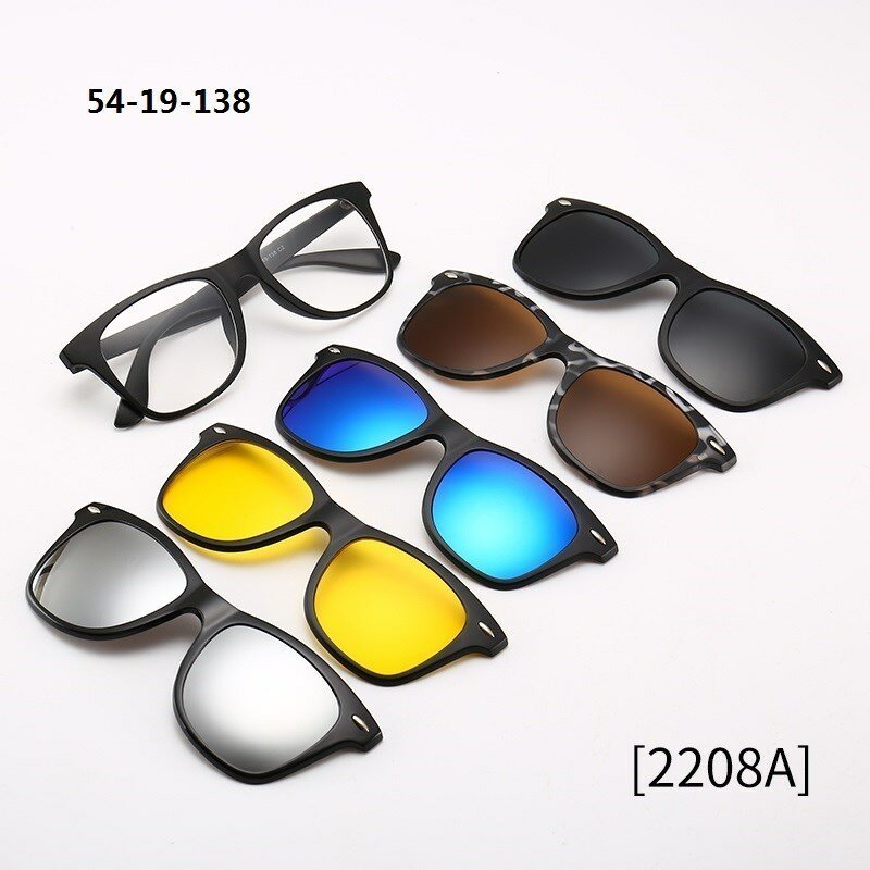 Kacamata Hitam Magnetik Optik Terpolarisasi Pria Wanita Kustom 6 In 1 Bingkai Kacamata Matahari Klip Magnet Pada Kacamata Polaroid Klip Pada Kacamata Hitam