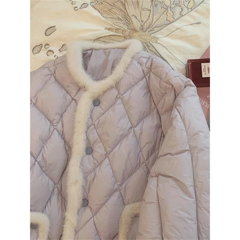 Chaquetas de algodón de estilo coreano para mujer, abrigos térmicos gruesos a prueba de viento, bolsillos con cordón sueltos, Color sólido elegante, 18-24 años
