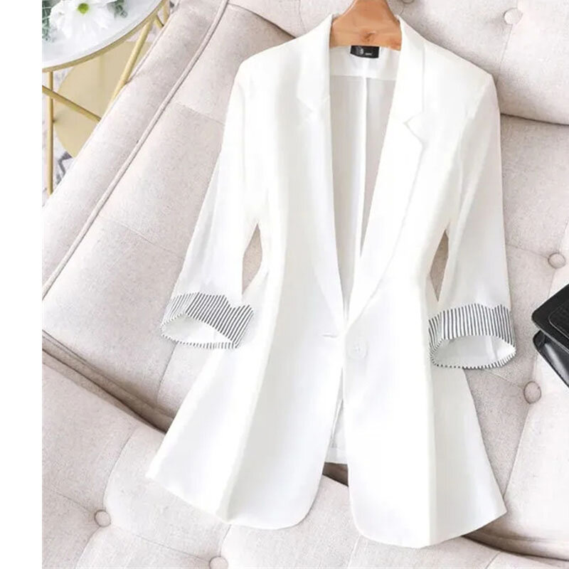 2024 Women Leisure Small Suit Tops Coat New Fashion Ladies Seven Points Sleeve Jackets Summer Female Thin Style Tops Outerwear