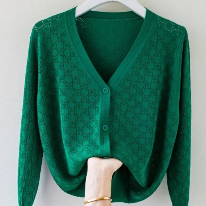 Женский однобортный Кардиган, трикотажный свитер с V-образным вырезом, короткая вязаная одежда, однотонный кардиган, джемпер, весна-зима 2024