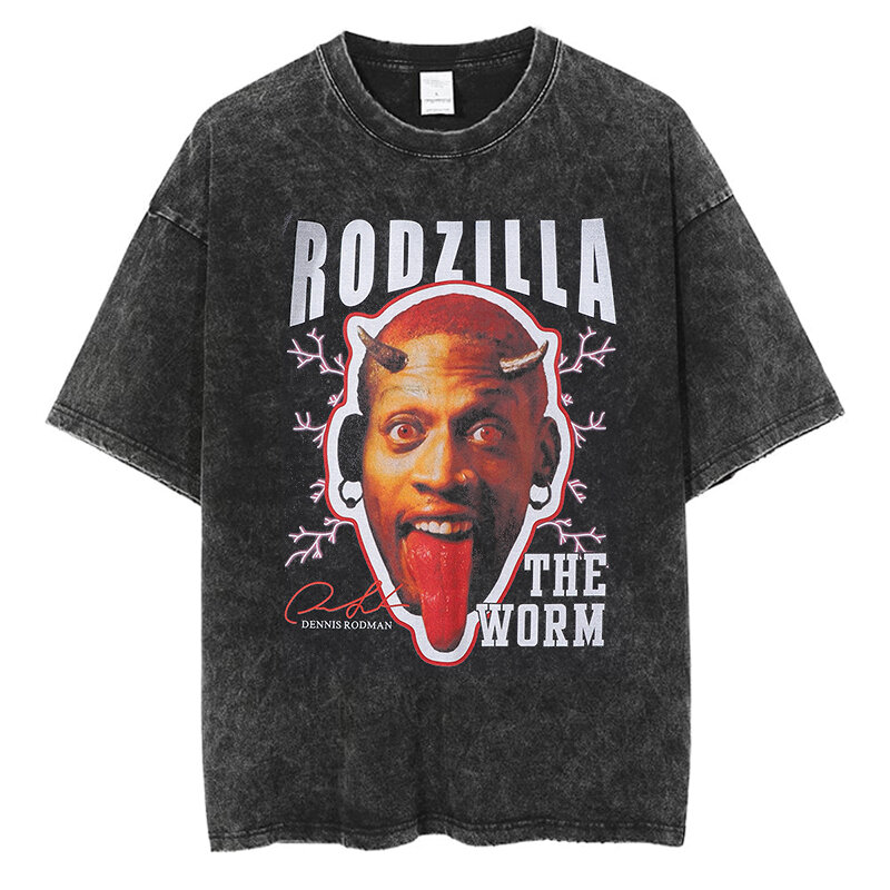 Koszulka graficzna Dennis Rodman Hip Hop główna ulica moda męska damska T-Shirt bawełniana oversize czarna w stylu Vintage z krótkim rękawem