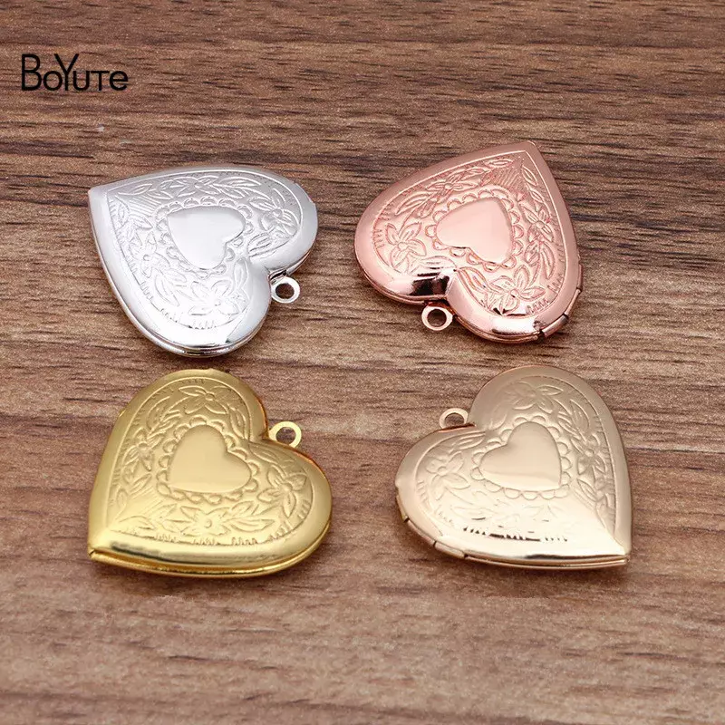 BoYuTe (10 Pieces/Lot) 28MM Metal Brass Heart Shaped Floating Locket Charms Pendant Factory Direct Sale Photo Locket