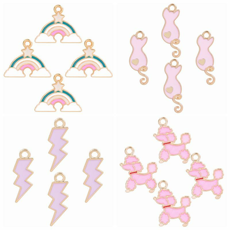 20pcs/lot Cute Cat Dog Pink Enamel Charms Jewelry Alloy Pendants Accessories Jewelry Making Diy Handmade Bracelets Materials