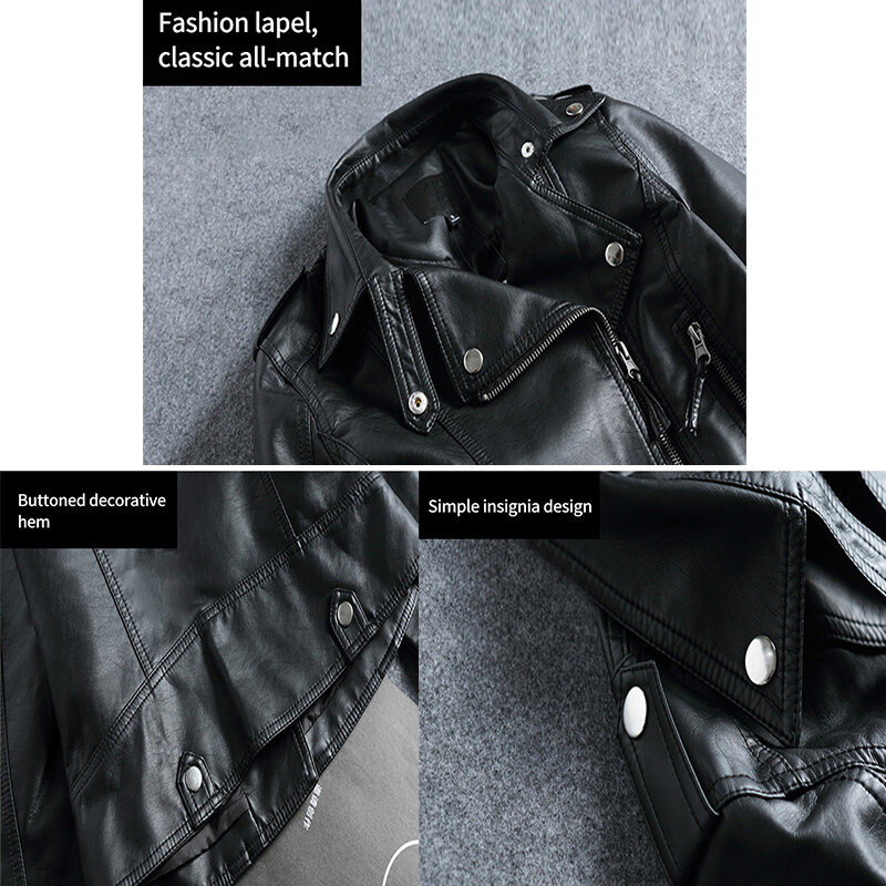 Spring Fall Women Short Black PU Jacket Gothic Punk Style Fashion Motorcycle Leather Jacket Casual Wild Coat Goth Winter Coats
