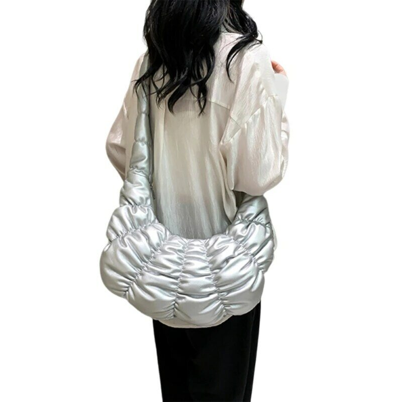 Damska torba na ramię, jednokolorowa, pikowana torba na ramię ze skóry PU o dużej pojemności
