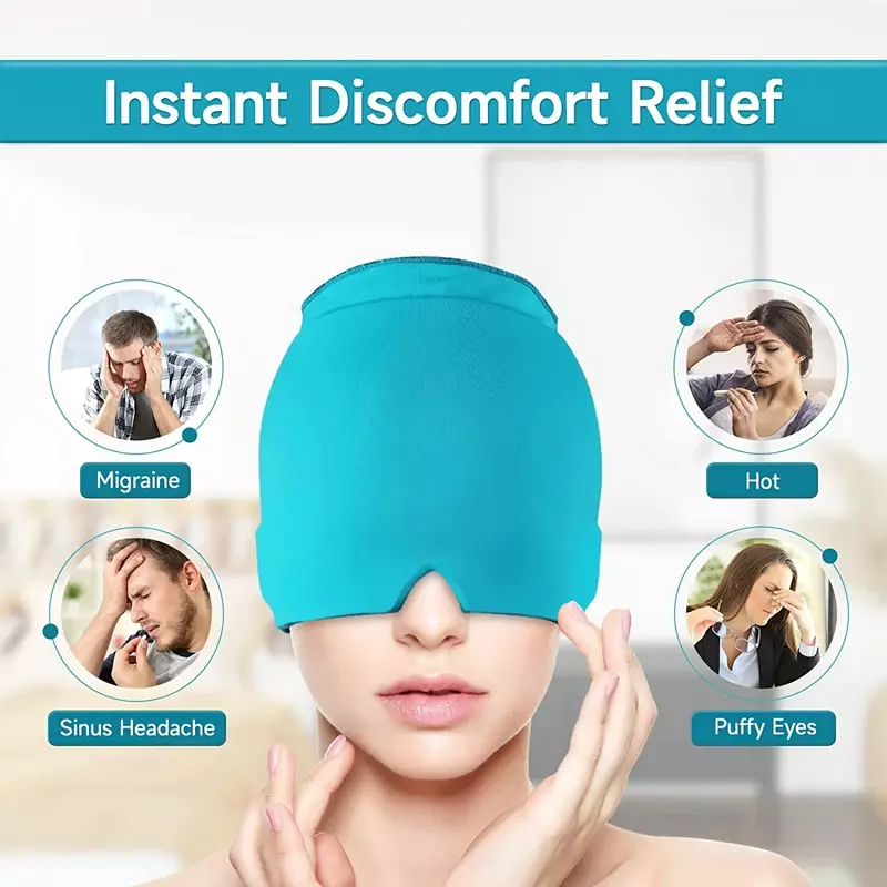 Updated Headache Migraine Relief Cap Gel Hot Cold Therapy Ice Mask Soothes Migraines Tension Head Massage