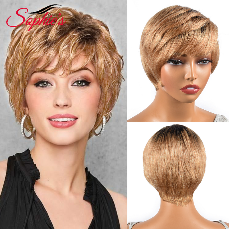 Sophies Pixie Cut Wig Short Straight Colored None Lace Human Hair Wigs Human Hair Wigs 180% Density Brazilian Hair Remy Hair