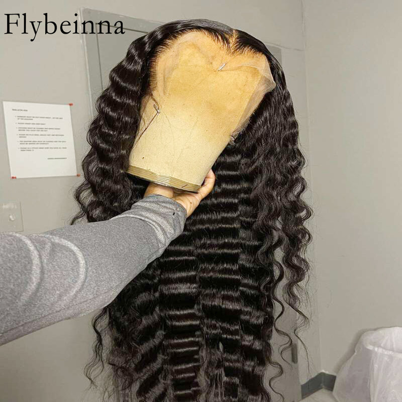 Peluca de cabello humano ondulado para mujer, postizo de encaje Frontal transparente, pelo brasileño 200%, 13x6 HD