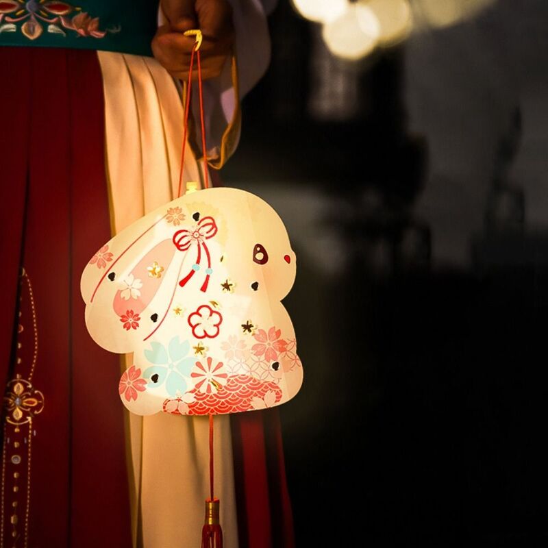 Chinese DIY Mid-Autumn Lantern Rabbit Bunny Shape Handmade Light-Up Bunny Lantern Papper with LED Light