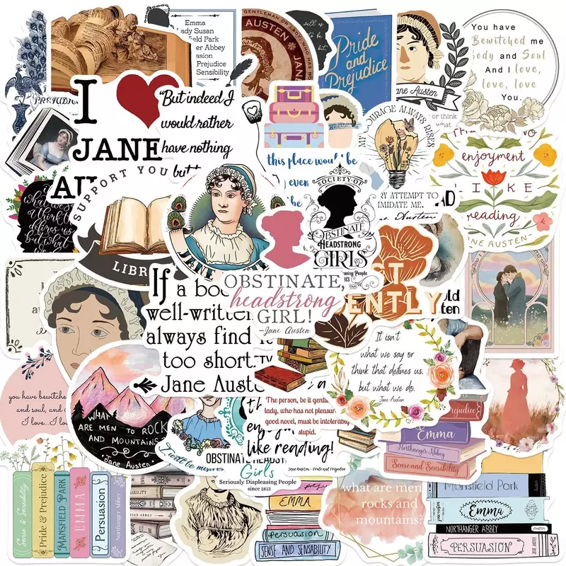 Jane Austen-pegatinas novedosas para álbum de recortes, calcomanías para teléfono, portátil, Maleta, guitarra, papelería, coche, Graffiti, 10/50 piezas