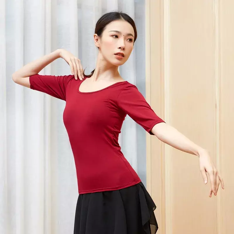 Camiseta básica de danza del vientre para mujer, Ropa de baile cómoda y Modal, Top de práctica, ropa de bailarina