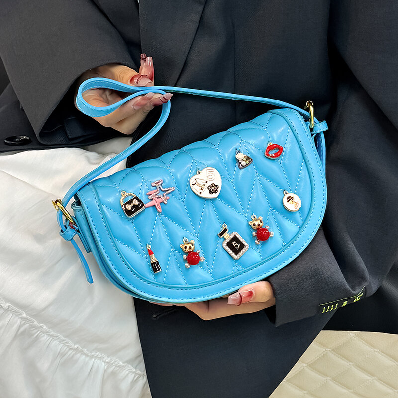 Tas sadel desainer mewah untuk wanita tas tangan selempang bahu kulit 7 warna dompet tas selempang setengah lingkaran tren wanita