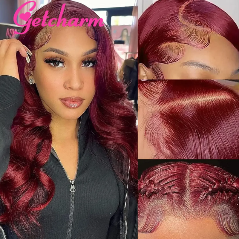 Body Wave 99J Human Hair 13x4 13x6 Lace Front Wigs Burgundy 180% 99j Red Colored Lace Frontal Wigs For Black Women Pre Plucked